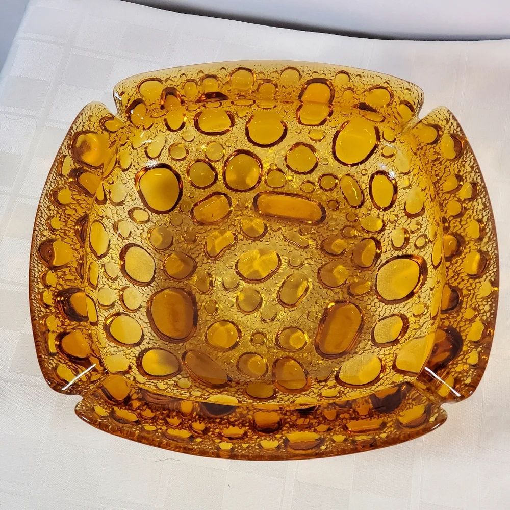 70's 80's Amber Glass Bubble Ashtray MCM - Picture 2 of 5
